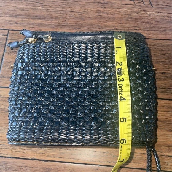 Vintage🖤woven leather bag top handle basket bag black shoulder bag crossbody - Picture 4 of 16